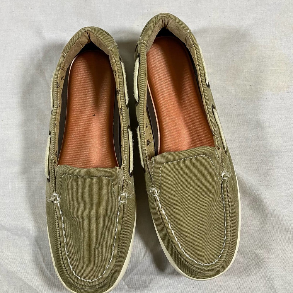 Margaritaville Soles Of The Tropics Womens 8 Canvas Boat Shoes Olive Army Green - Picture 6 of 10